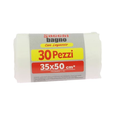 MAURY'S SACCHETTI BAGNO 35X50 CONFEZIONE DA 30PZ BIANCO CON LEGACCIO
