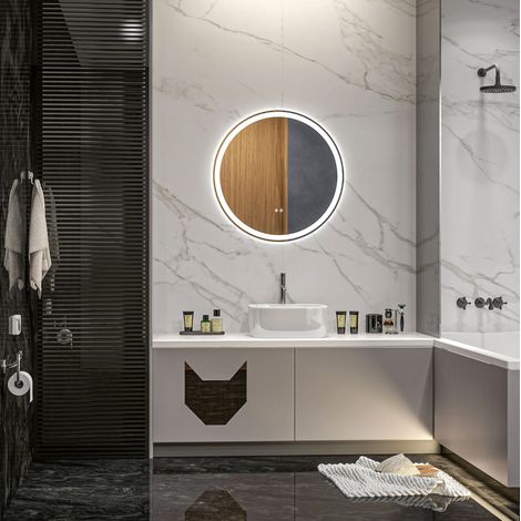 Espejo de baño LED redondo Ø 60 cm, táctil y antivaho, aluminio DESVIAE (1/5)