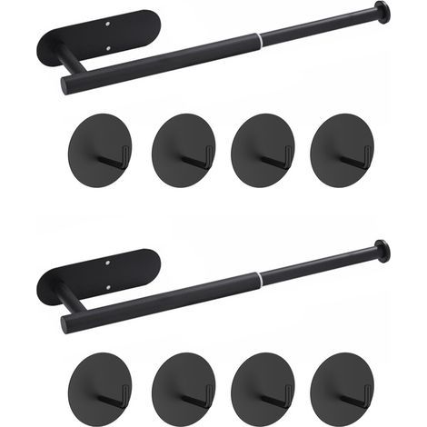 2X Porte-Serviettes Sans PerçAge Porte-Serviettes Extensible à Coller pour Salle de Bain et Cuisine, Porte-Serviettes au Mur, Noir