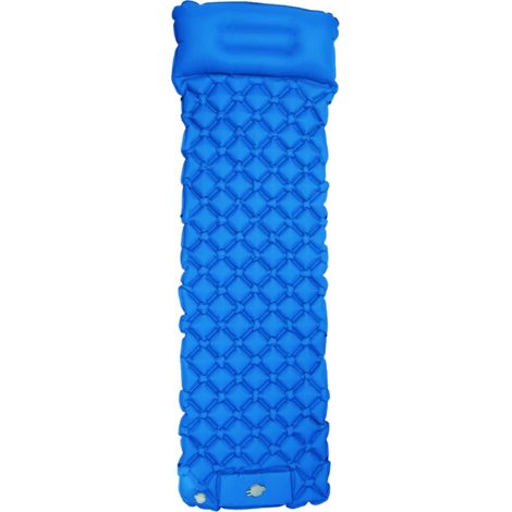 Matelas de camping avec oreiller intégré, pompe intégrée, ultraléger, gonflable et imperméable, bleu. Idéal pour la randonnée, le trekking et les voyages sous tente. (1/5)