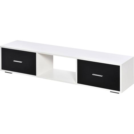 Mueble de TV para Televisores de hasta 60" Mesa para TV de Salón Estilo Moderno con 2 Cajones y Compartimento Abierto 140x30x32 cm Blanco y Negro (1/5)