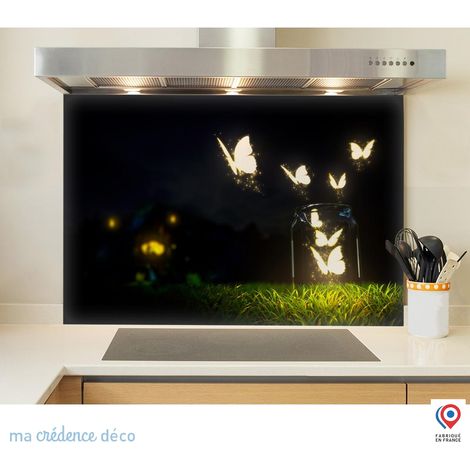 Fond de hotte : Papillons et lumière - Verre trempé - 90 cm - 60 cm (1/5)