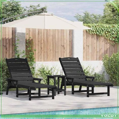 Mobilier de jardin lounge 2 pcs - Ensemble 2 transats - Noir - Polyéthylène - 2 personnes (1/5)