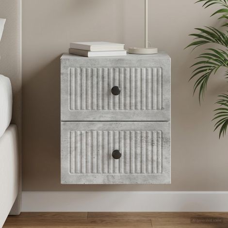 vidaXL Wall-Mounted Bedside Cabinet Concrete Grey 33 x 34.5 x 40 cm (1/5)