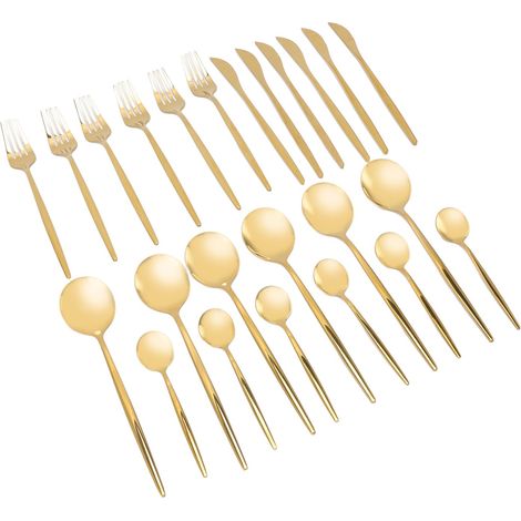 24 Pièces Couverts de Table en Acier Inoxydable Doré Couverts de Table avec Cuillère, Couteau Polissage des Miroirs Fourchette pour Maison, Fête, Restaurant (1/5)