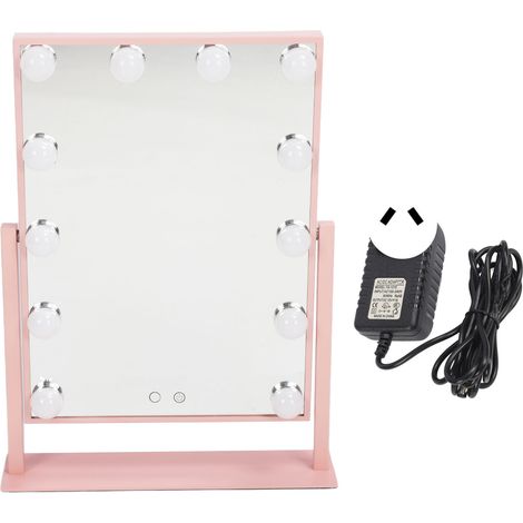 Miroir de table rechargeable LED 12 ampoules, rotatif à 360°, gradation 3 couleurs, miroir de maquillage rose, prise AU 100-240V (1/5)