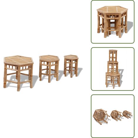 The Living Store Tabourets de jardin lot de 3 bambou - Tabouret extérieur (1/5)