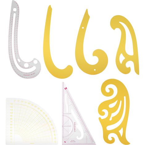 7pcs Sewing Rulers Kit French Curve Drafting Drawing Template Straight Arc Shape for Costume Apparel Design (1/5)