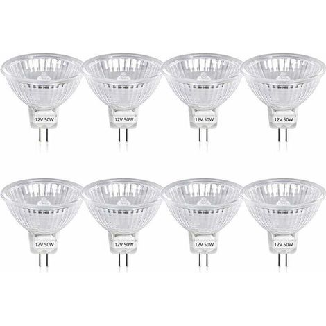 50W GU5.3 MR16 Ampoule Halogène Dimmable, DC 12V Basse Tension 2 Broches Base Spotlight Réflecteur Ampoules, 800 Lumen, Blanc Chaud 2800K(8-PCS) (1/5)