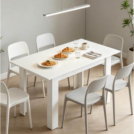 Tavolo da pranzo estensibile 180x80x75 cm in MDF bianco e acciaio (1/5)