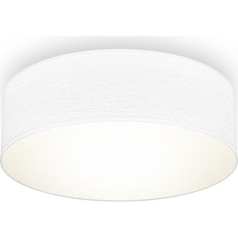 B.K.Licht plafonnier textile blanc, éclairage plafond design moderne & sobre, éclairage bureau, rond Ø30cm, douille E27, livré sans ampoule