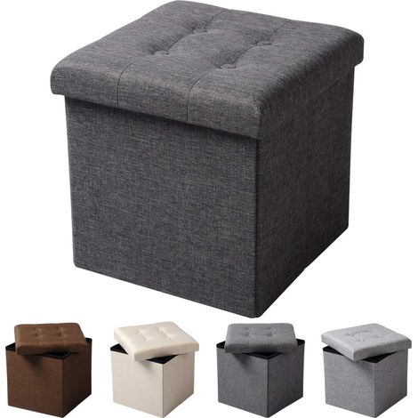 WOLTU Pouf Contenitore Sgabello Pieghevole Poggiapiedi Sedia a Cubo Cassapanca Grigio scuro