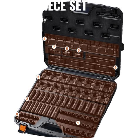 Juego de llaves de impacto, acero Cr-V Cr-Mo, kit completo de 90 piezas, Cr-Mo 90PCs (1/2)