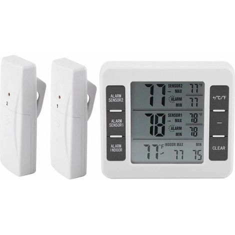 Fridge Freezer Thermometer Digital Alarm Sound Alarm With Wireless Sensor Min/Max Display (1/5)