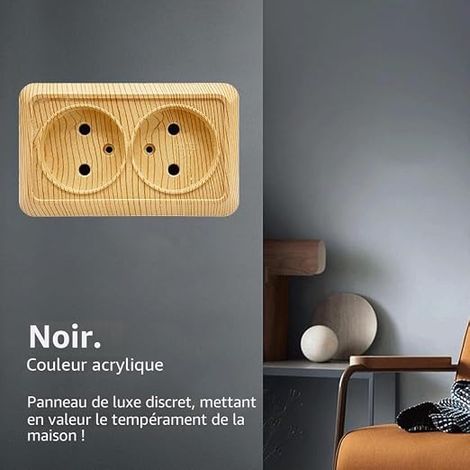 Surface Mount Wall Socket,Wall Electrical Socket Set, Indoor Wall Electrical Outlets 250V AC 16A, Wood Grain Double Socket No Power Outlet (1/4)