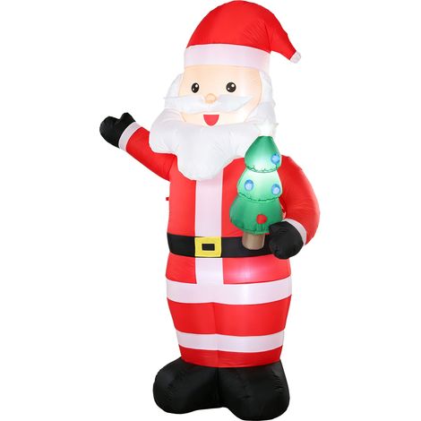Outsunny Babbo Natale Gonfiabile Gigante 243cm con Albero di Natale, Rosso (1/3)