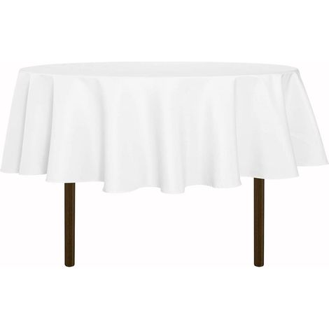 Nappe de table ronde 60 pouces - Imperméable, anti-taches, lavable en polyester, tissu décoratif pour table à manger, buffet et camping, blanc (1/4)