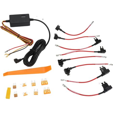 Kit de câblage de caméra de tableau de bord avec 8 fusibles 12V 24V à 5V 3A, cordon d'alimentation de caméra à affichage numérique pour surveillance de stationnement 24H, MICRO plié (1/3)