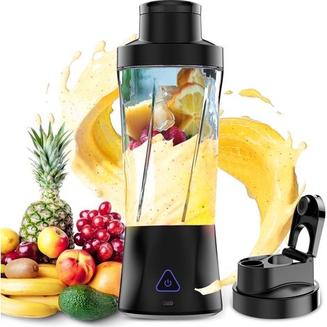 Frullatore, spremiagrumi da 6000 mAh, ricarica USB, prepara frullati e creme, bicchiere per spremitura da 700 ml, frullatore personale autopulente da 360 W, per casa/ufficio/viaggio (1/5)