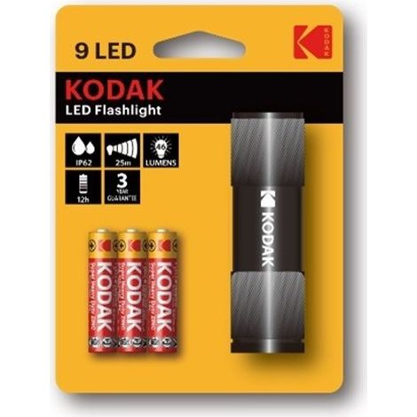 Linterna de 9 LED con carcasa de metal negra