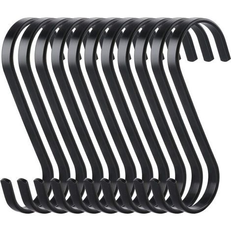 Lot de 10 crochets plats en S, crochets de suspension en métal, crochets de cuisine robustes, crochets multifonctions pour la cuisine ou la viande, boucherie, vêtements, plantes, outils de jardin, noi (1/3)