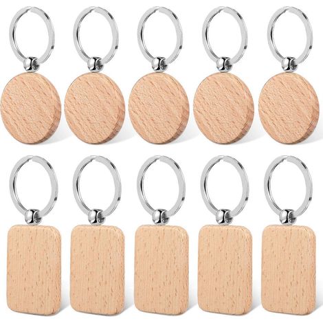 Porte-clés en bois, étiquettes décoratives en bois pour clés, lot de 10 (1/5)