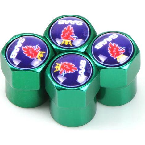 (Petit vert) 4 bouchons de valve de pneu universels en métal, neufs, compatibles avec SAAB SCANIA 9-3, 93, 9-5, 9 3, 9000 et 9 5. Accessoires auto. (1/5)