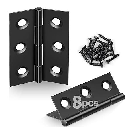 Lot de 8 charnières pliables - 44 mm x 31 mm - En acier inoxydable noir - Avec 48 vis - Charnières de porte légères pour portes, fenêtres, armoires (1/5)