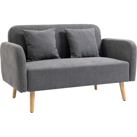 2-Sitzer-Sofa grau aus Polyester mit 2 Kissen und verstellbaren Füßen (1/5)