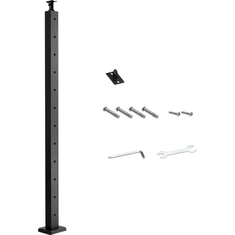Poteau de garde-corps câble 42x2x2 po pour escalier et terrasse, lot de 1 poteau inox noir pré-percé avec support de fixation, kit rambarde câble (1/5)