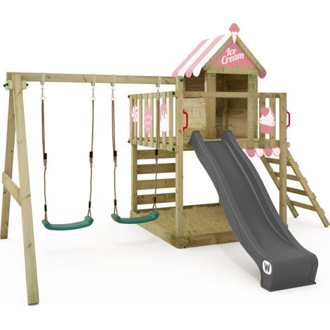 Casa sobre pilotes de madera Wickey Smart Candy con Tobogan y Casita de juegos en antracita