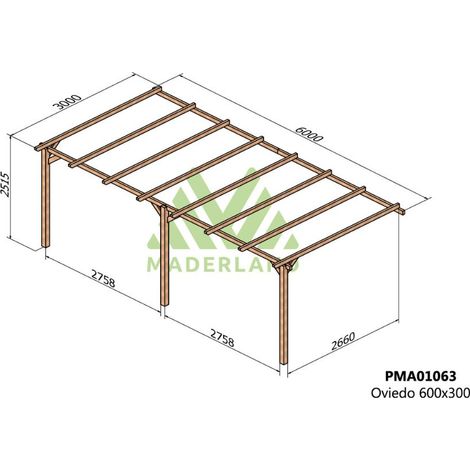 Pérgola de Madera Maciza Adosada Oviedo (Maderland) - 600 x 300 cm