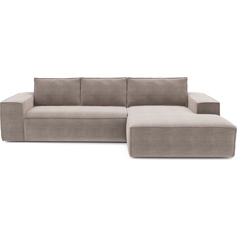 Canapé convertible angle droit 5 places en velours taupe (1/5)