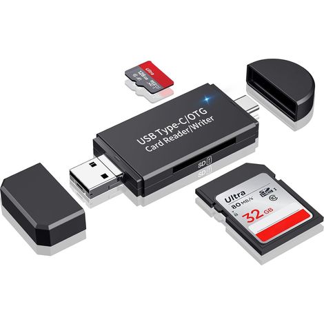Lector de tarjetas SD, 3 puertos USB 2.0, lector de tarjetas micro SD y lector de tarjetas USB-C, adaptador OTG SD para tarjetas de memoria SD/SDXC/Micro/SDHC/MMC/RS-MMC/UHS-I, lector de tarjetas USB 