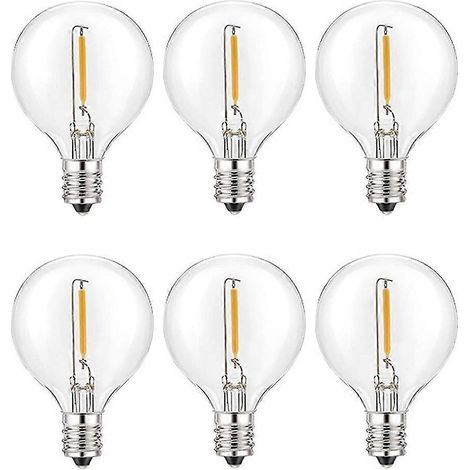 Lot de 6 ampoules LED de rechange G40, culot E12, incassables, pour guirlandes lumineuses solaires. (1/5)
