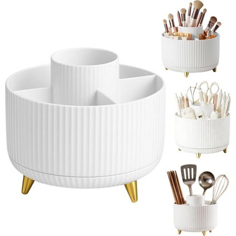 Boîte de rangement Étagère de bureau Porte stylos rotatif (15 x 12,5 cm Blanc) (1/5)