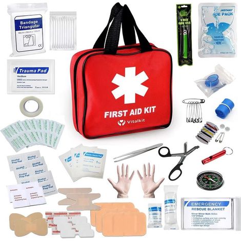 Kit 100 Pièces de Premiers Soins Trousse de secours complète pour la maison, travail, voiture, camping, randonnée - Trousse de Premiers Secours Compacte et Complète dans une Pochette de 19x16x5cm (1/5)