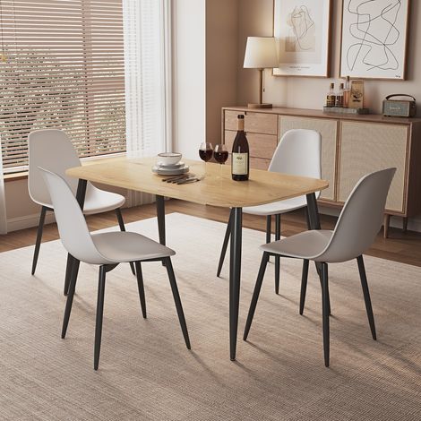 Aspen Light Oak Rectangular Table & 4 White Curve Chair Set - MDF/Metal/Plastic - L52 x W46 x H84 cm