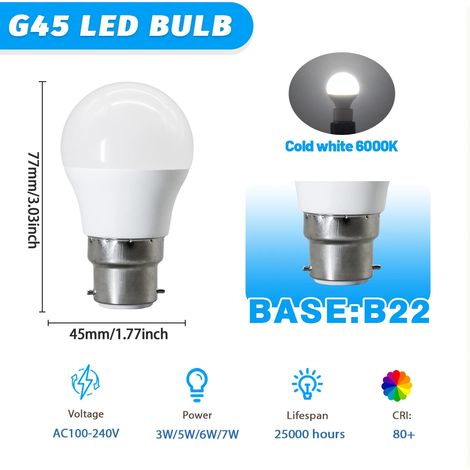 (B22 6000K, 3W) Lot de 4 mini ampoules LED G45, sans scintillement, économes en énergie pour une utilisation domestique (1/5)