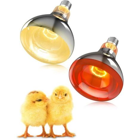 Lot de 2 Set de Ampoule Chauffante 250W E271x Infrarouge Lumière Rouge + 1x Lumière du Jour, pour Lampes Chauffantes Volailles, (1/4)
