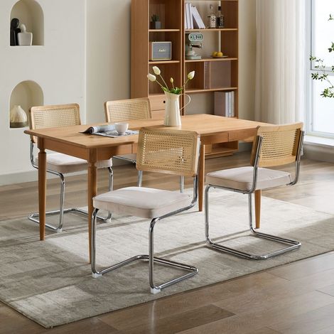 Sillas de comedor lote de 2 en terciopelo y rejilla, base patín beige DESVIAE (1/5)