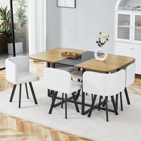 Ensemble table et chaises de salle à manger – table avec plateau en bois et structure en métal noir, pour 4 à 6 personnes, idéale pour la cuisine et le salon (1/5)
