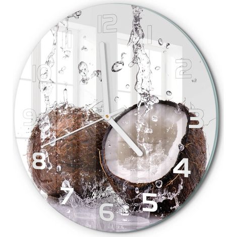 Horloge Murale Ronde Déco Salon Verre Trempé Silencieuse Design Contemporain Noix de coco et eau fi 30 cm (1/5)