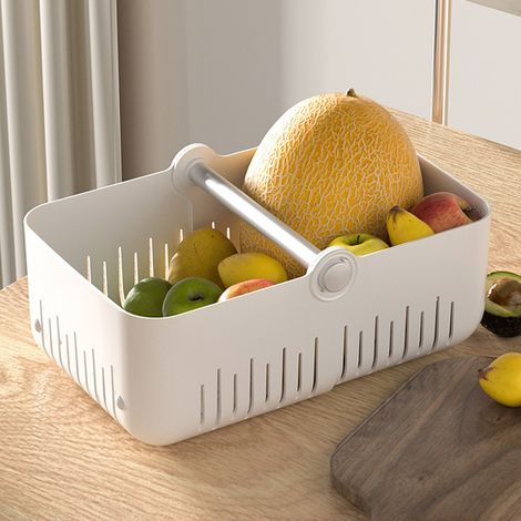 Panier de rangement pliable et pivotant à grande capacité avec trous de drainage et poignée de transport, idéal pour les pique-niques et autres occasions. (1/5)