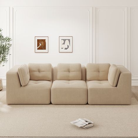 Divano angolare modulare in corda beige senza telaio OKMYHOME (1/5)