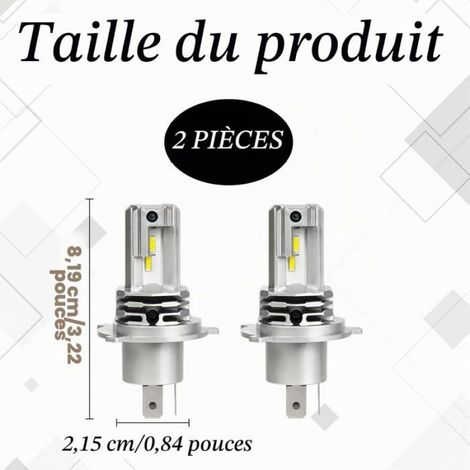 2pcs Ampoule LED phare voiture - Lumière blanche 6000K Plug and Play - Phare avant auto - H4 (1/5)