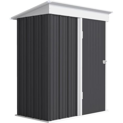 Abri de jardin, abri à outils extérieur en tôle ondulée, design mural, étagères réglables, porte verrouillable, gris foncé