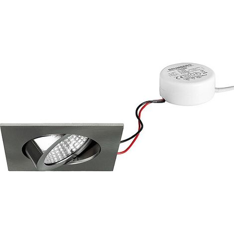 Brumberg LED Einbaustrahler, 230V, 6W, 3000K, 640 lm eckig, nickel, dimmbar, Rundkonverter - mit Netzteil - 82 x 4 mm