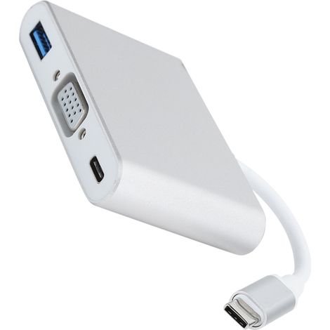 Adaptateur USB-C vers VGA 3-en-1 avec Ports USB 3.1 et Alimentation - Câble Argenté (1/5)