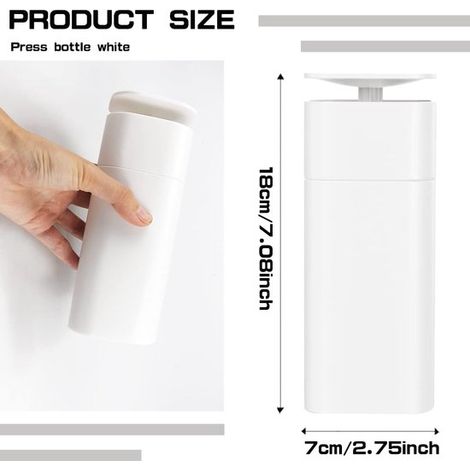 Dispensador de jabón，2 piezas，400 ml，Dispensador de jabón líquido，Recargable，7 x 7 x 18 cm，Blanco (1/4)